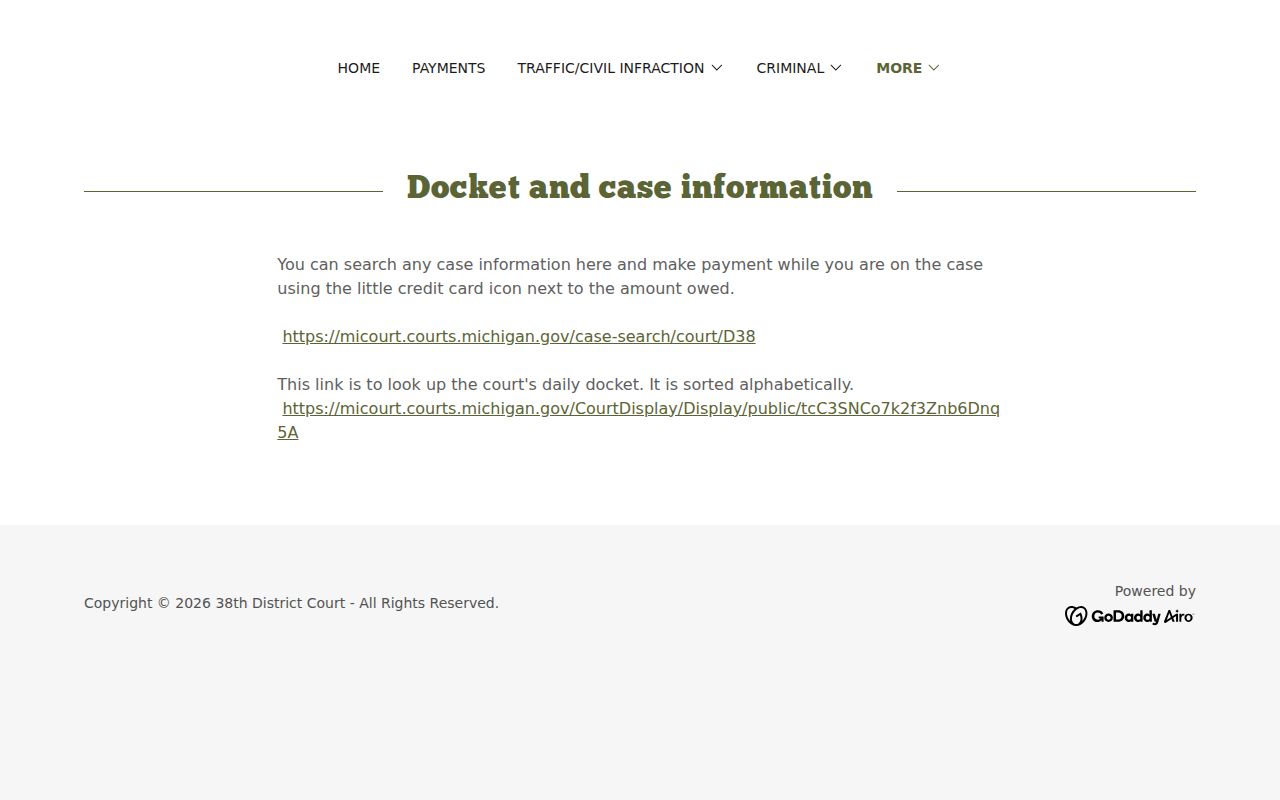 Eastpointe residents directory 38th District Court case lookup