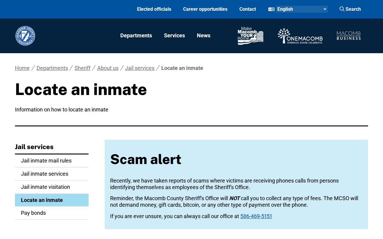 Eastpointe resident lookup Macomb County inmate locator page