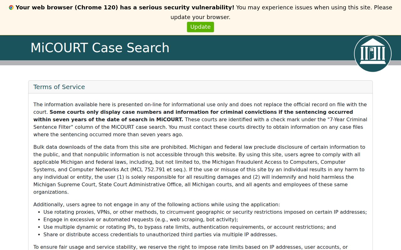 Eastpointe resident lookup Michigan MiCOURT case search