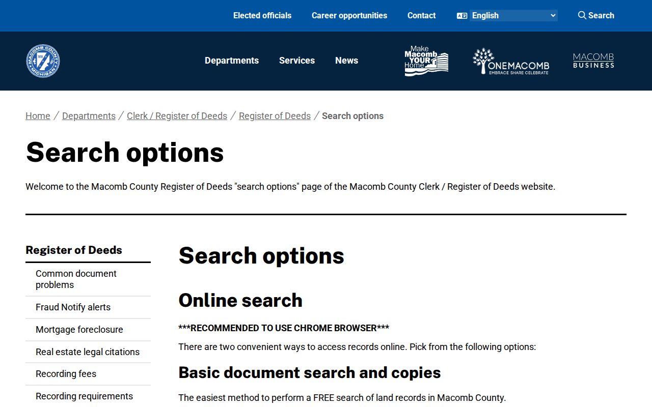 Eastpointe street directory Register of Deeds search options